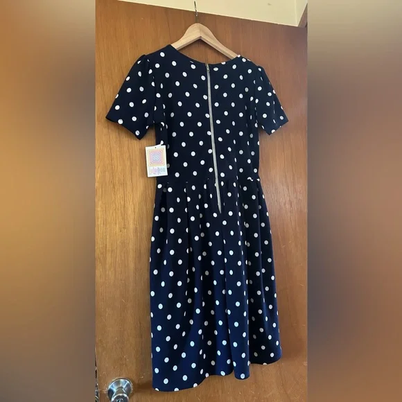 LuLaRoe Navy and White Polka Dot Dress - Picture 3 of 3